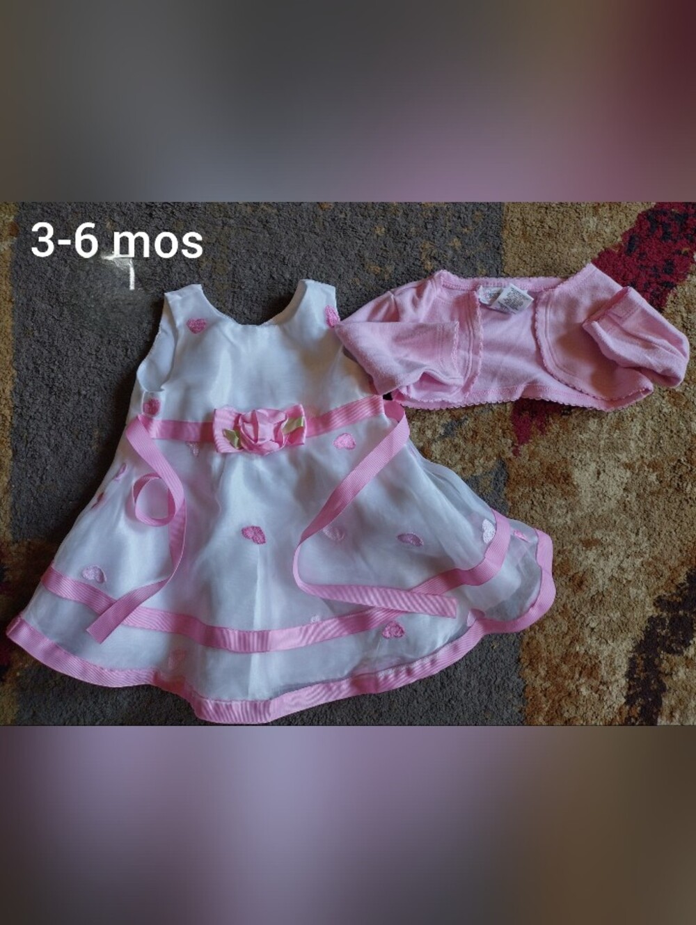 Youngland White and Pink Floral Bow Trim Formal Dress with Shrug